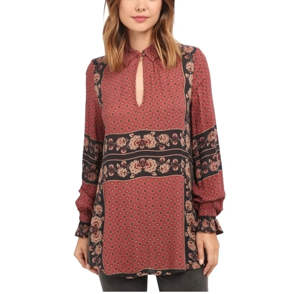 Free People Dobby Changing Times Tunic Brick Comb Size XS